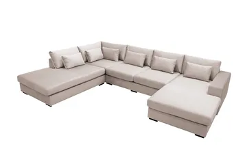 Grande 5-seters U-Sofa med Divan Høyre - Beige Fløyel - Møbler - Sofaer - Fløyelssofaer