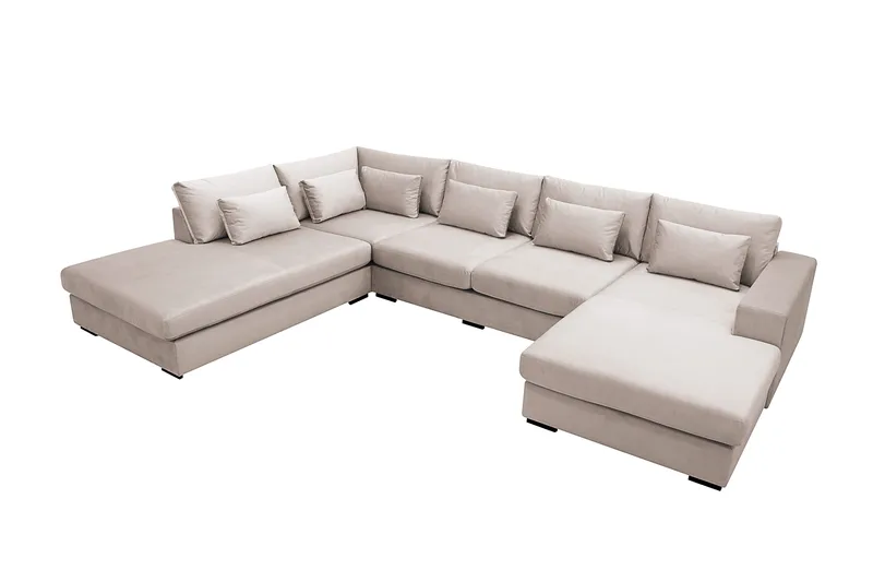 Grande 5-seters U-Sofa med Divan Høyre - Beige Fløyel - Møbler - Sofaer - Fløyelssofaer