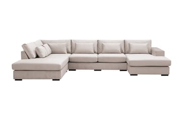 Grande 5-seters U-Sofa med Divan Høyre - Beige Fløyel - Møbler - Sofaer - Fløyelssofaer