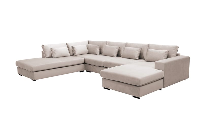 Grande 5-seters U-Sofa med Divan Høyre - Beige Fløyel - Møbler - Sofaer - Fløyelssofaer