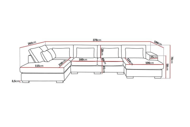 Grande 5-seters U-Sofa med Divan Høyre - Beige Fløyel - Møbler - Sofaer - Fløyelssofaer