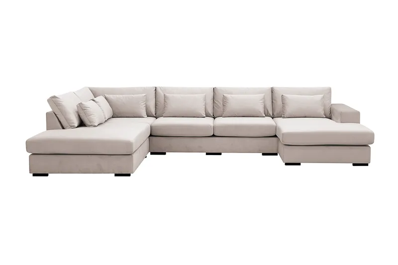 Grande 5-seters U-Sofa med Divan Høyre, Beige Fløyel