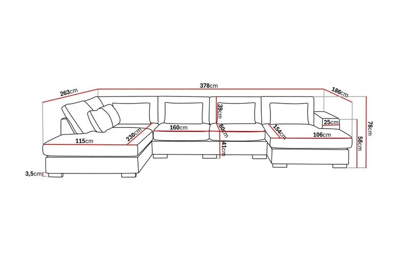 Grande 5-seters U-Sofa med Divan Høyre - Beige Manchester - Møbler - Sofaer - U-sofa