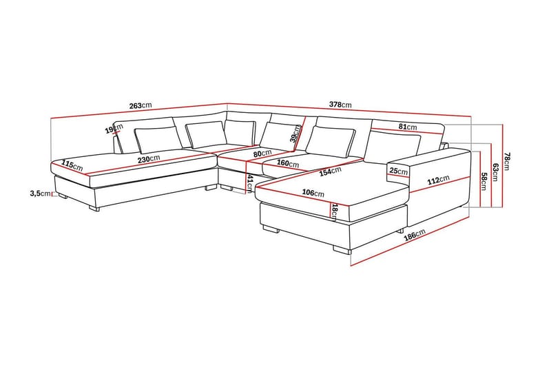 Grande 5-seters U-Sofa med Divan Høyre - Beige Stoff - Møbler - Sofaer - U-sofa