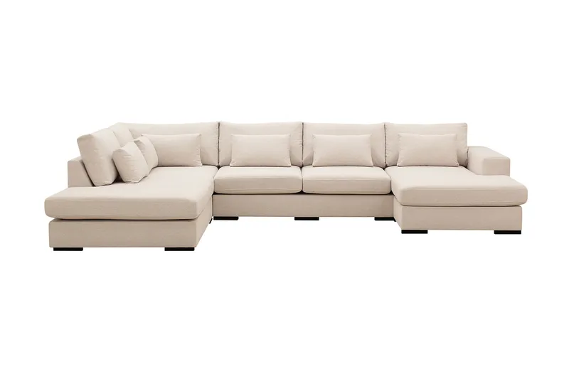 Grande 5-seters U-Sofa med Divan Høyre, Beige Stoff