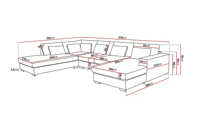 Grande 5-seters U-Sofa med Divan Høyre - Mørkegrå Fløyel - Møbler - Sofaer - Fløyelssofaer