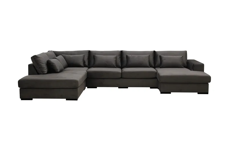 Grande 5-seters U-Sofa med Divan Høyre, Mørkegrå Fløyel