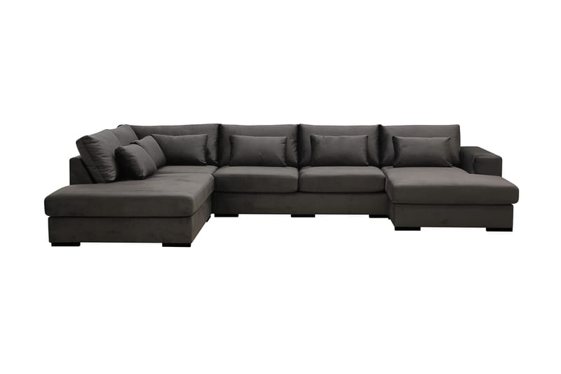 Grande 5-seters U-Sofa med Divan Høyre, Mørkegrå Fløyel