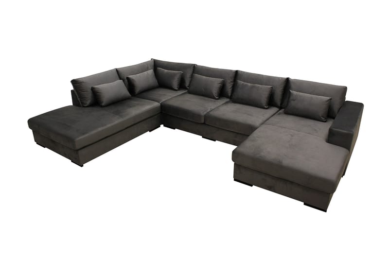Grande 5-seters U-Sofa med Divan Høyre - Mørkegrå Fløyel - Møbler - Sofaer - Fløyelssofaer