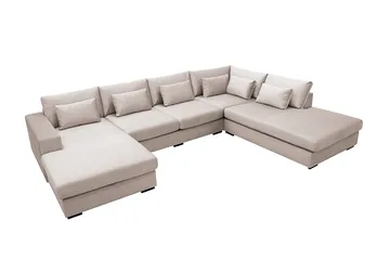 Grande 5-seters U-Sofa med Divan Venstre - Beige Fløyel - Møbler - Sofaer - Fløyelssofaer