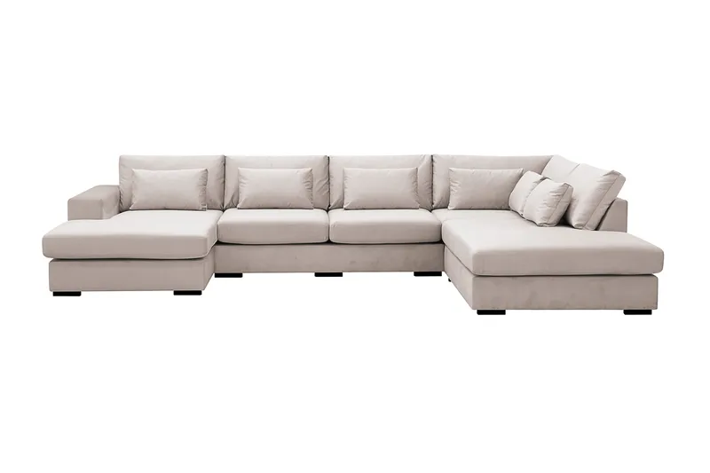 Grande 5-seters U-Sofa med Divan Venstre, Beige Fløyel