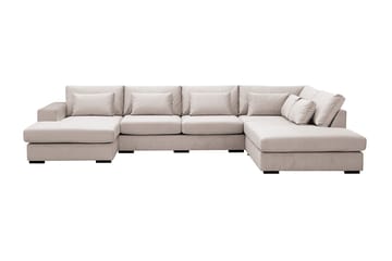 Grande 5-seters U-Sofa med Divan Venstre - Beige Fløyel - Møbler - Sofaer - Fløyelssofaer