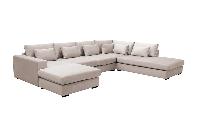 Grande 5-seters U-Sofa med Divan Venstre - Beige Fløyel - Møbler - Sofaer - Fløyelssofaer