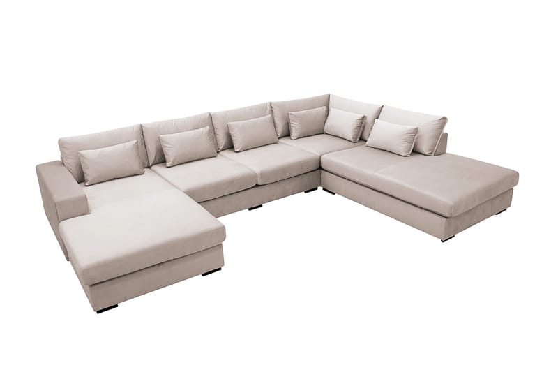 Grande 5-seters U-Sofa med Divan Venstre - Beige Fløyel - Møbler - Sofaer - Fløyelssofaer