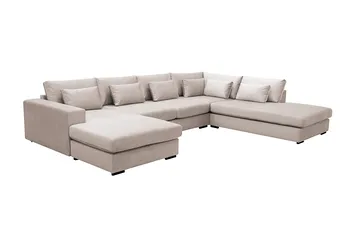 Grande 5-seters U-Sofa med Divan Venstre - Beige Fløyel - Møbler - Sofaer - Fløyelssofaer