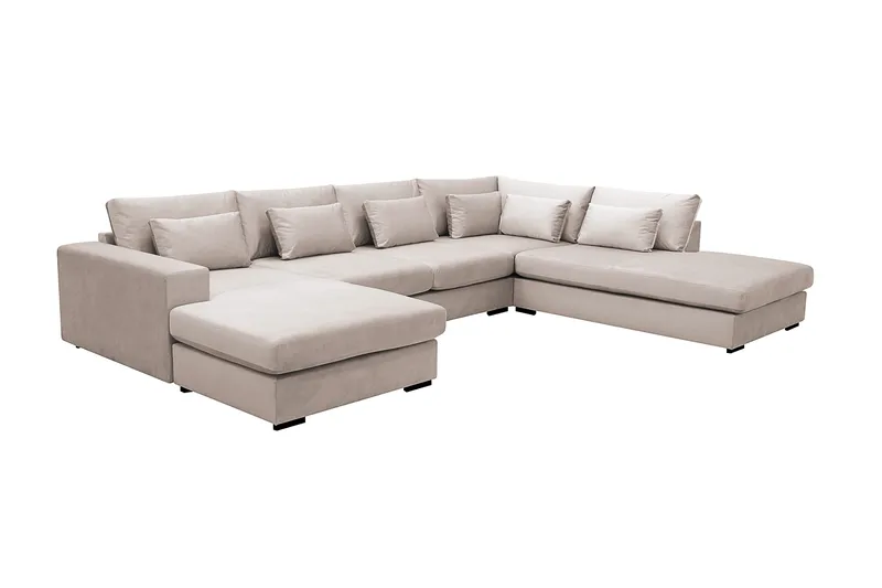 Grande 5-seters U-Sofa med Divan Venstre - Beige Fløyel - Møbler - Sofaer - Fløyelssofaer