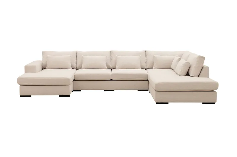 Grande 5-seters U-Sofa med Divan Venstre, Beige Stoff