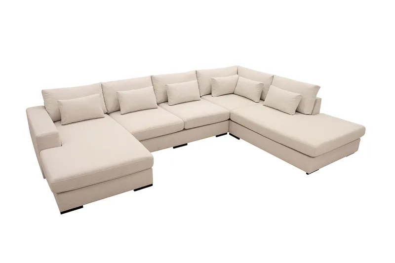 Grande 5-seters U-Sofa med Divan Venstre - Beige Stoff - Møbler - Sofaer - U-sofa
