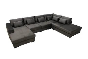 Grande 5-seters U-Sofa med Divan Venstre - Mørkegrå Fløyel - Møbler - Sofaer - Fløyelssofaer