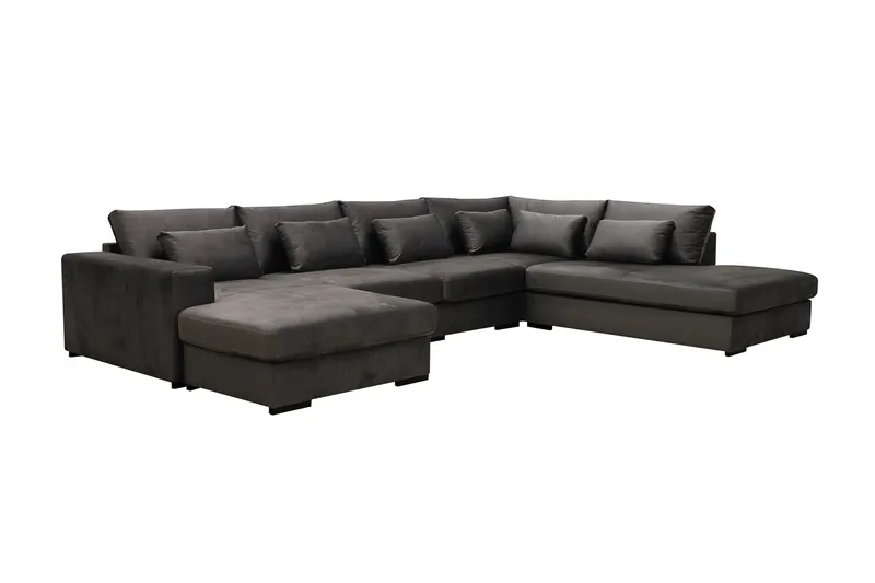 Grande 5-seters U-Sofa med Divan Venstre - Mørkegrå Fløyel - Møbler - Sofaer - Fløyelssofaer