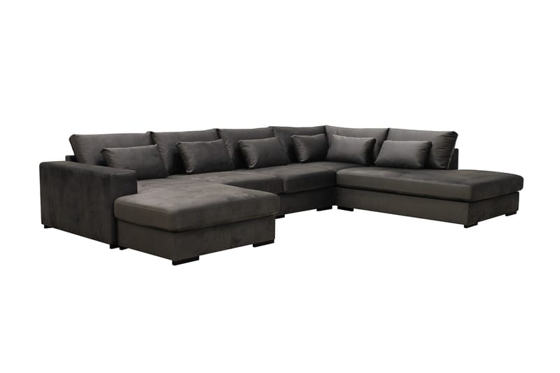 Grande 5-seters U-Sofa med Divan Venstre - Mørkegrå Fløyel - Møbler - Sofaer - Fløyelssofaer