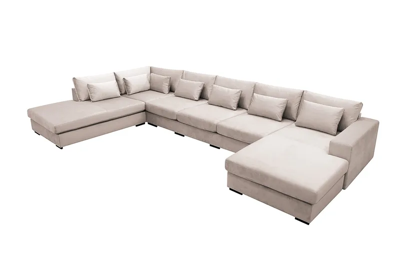 Grande 6-seters U-Sofa med Divan Høyre - Beige Fløyel - Møbler - Sofaer - Fløyelssofaer