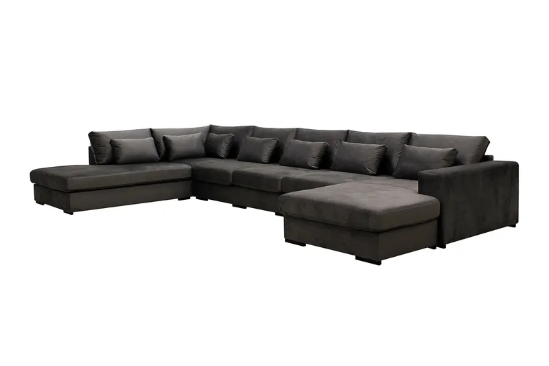 Grande 6-seters U-Sofa med Divan Høyre - Mørkegrå Fløyel - Møbler - Sofaer - Fløyelssofaer
