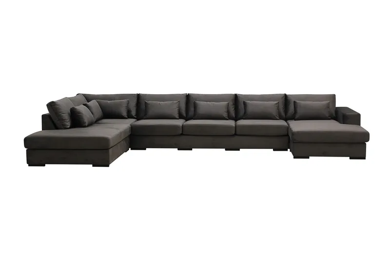 Grande 6-seters U-Sofa med Divan Høyre, Mørkegrå Fløyel