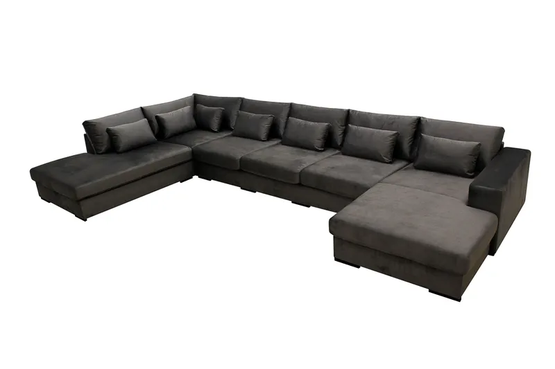 Grande 6-seters U-Sofa med Divan Høyre - Mørkegrå Fløyel - Møbler - Sofaer - Fløyelssofaer