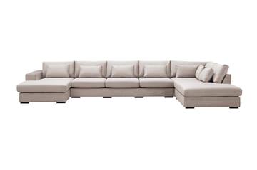 Grande 6-seters U-Sofa med Divan Venstre - Beige Fløyel - Møbler - Sofaer - Fløyelssofaer
