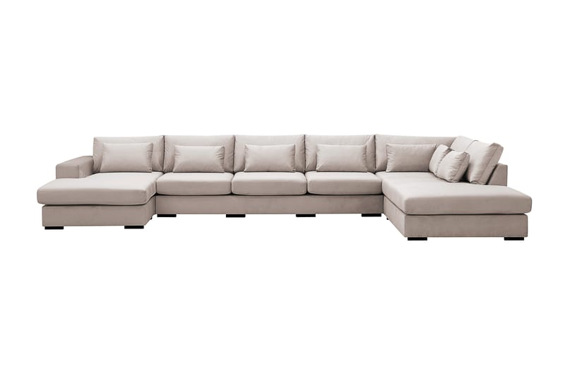 Grande 6-seters U-Sofa med Divan Venstre - Beige Fløyel - Møbler - Sofaer - Fløyelssofaer