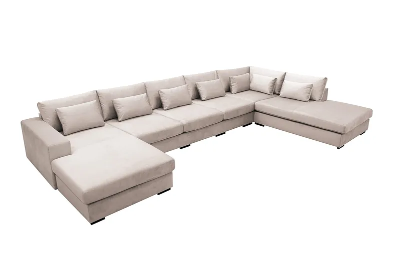 Grande 6-seters U-Sofa med Divan Venstre - Beige Fløyel - Møbler - Sofaer - Fløyelssofaer