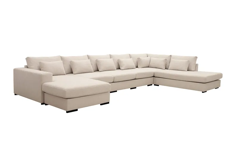 Grande 6-seters U-Sofa med Divan Venstre - Beige Stoff - Møbler - Sofaer - U-sofa