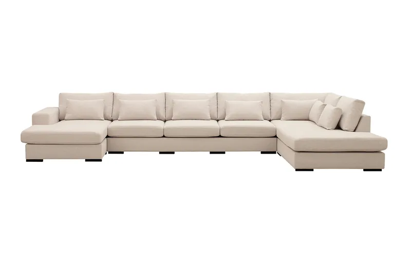 Grande 6-seters U-Sofa med Divan Venstre, Beige Stoff