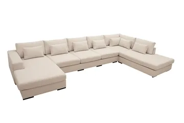Grande 6-seters U-Sofa med Divan Venstre - Beige Stoff - Møbler - Sofaer - U-sofa