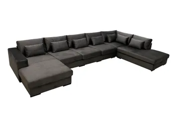 Grande 6-seters U-Sofa med Divan Venstre - Mørkegrå Fløyel - Møbler - Sofaer - Fløyelssofaer