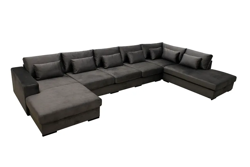 Grande 6-seters U-Sofa med Divan Venstre - Mørkegrå Fløyel - Møbler - Sofaer - Fløyelssofaer