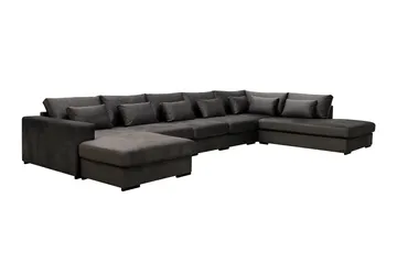Grande 6-seters U-Sofa med Divan Venstre - Mørkegrå Fløyel - Møbler - Sofaer - Fløyelssofaer
