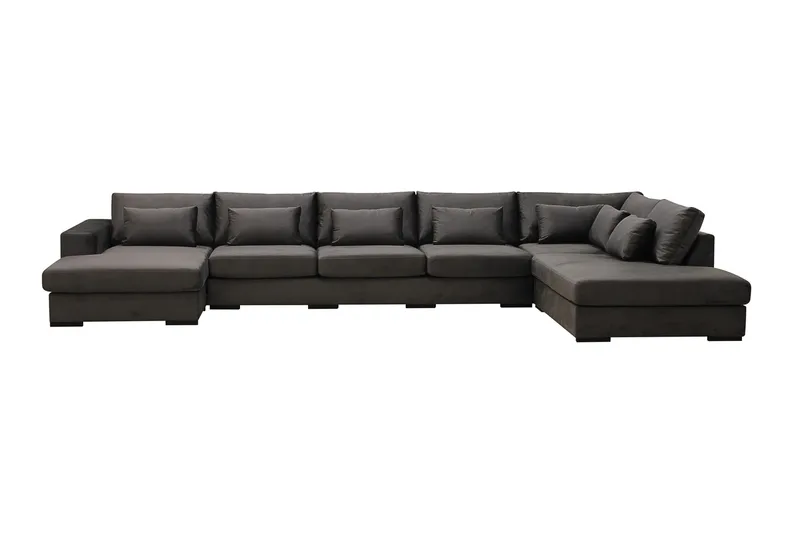 Grande 6-seters U-Sofa med Divan Venstre, Mørkegrå Fløyel