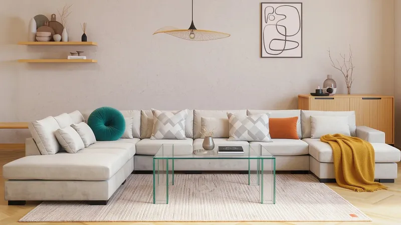 Grande Stor 7-seters U-Sofa med Divan Høyre - Beige Fløyel - Møbler - Sofaer - Modulsofaer - Komplett modulsofa