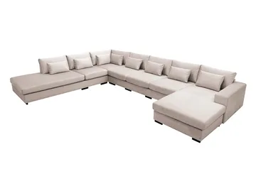 Grande Stor 7-seters U-Sofa med Divan Høyre - Beige Fløyel - Møbler - Sofaer - Modulsofaer - Komplett modulsofa