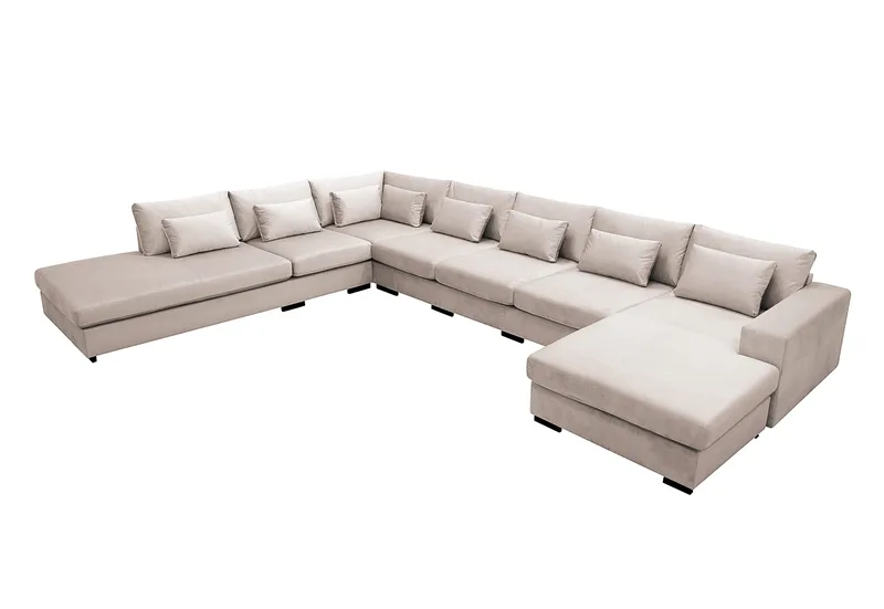 Grande Stor 7-seters U-Sofa med Divan Høyre - Beige Fløyel - Møbler - Sofaer - Modulsofaer - Komplett modulsofa