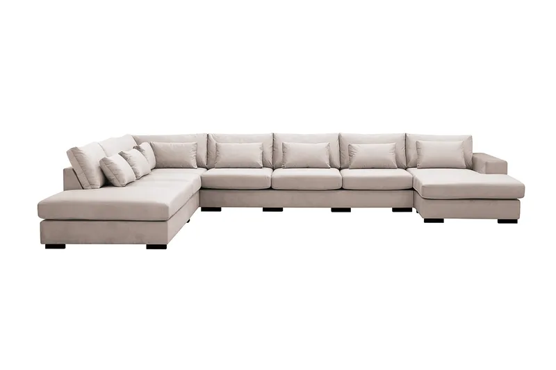 Grande Stor 7-seters U-Sofa med Divan Høyre - Beige Fløyel - Møbler - Sofaer - Modulsofaer - Komplett modulsofa
