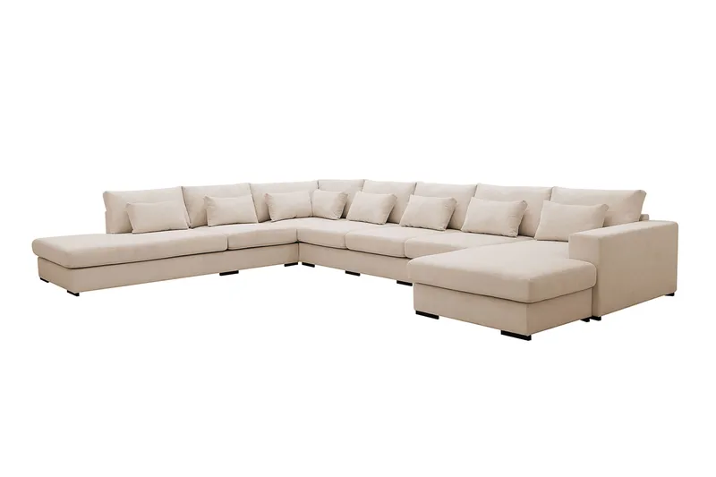 Grande Stor 7-seters U-Sofa med Divan Høyre - Beige Manchester - Møbler - Sofaer - Modulsofaer - Komplett modulsofa