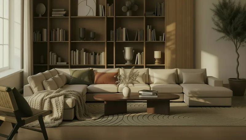 Grande Stor 7-seters U-Sofa med Divan Høyre - Beige Stoff - Møbler - Sofaer - U-sofa