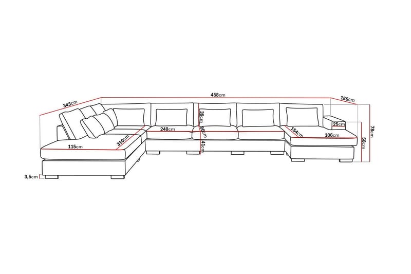 Grande Stor 7-seters U-Sofa med Divan Høyre - Beige Stoff - Møbler - Sofaer - U-sofa