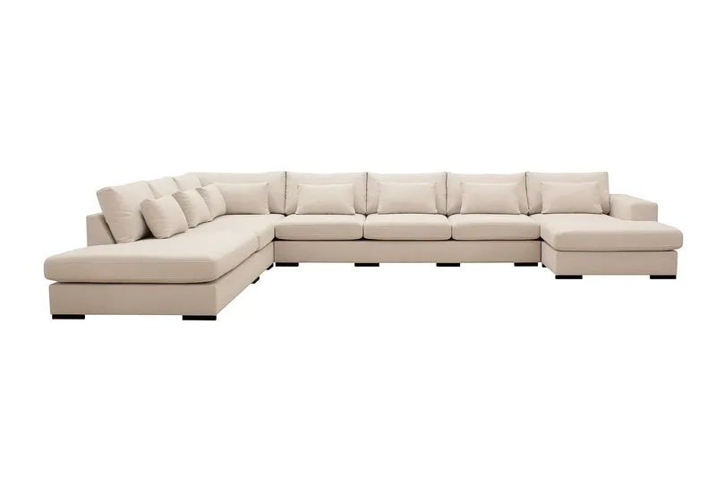 Grande Stor 7-seters U-Sofa med Divan Høyre, Beige Stoff