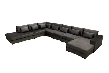 Grande Stor 7-seters U-Sofa med Divan Høyre - Mørkegrå Fløyel - Møbler - Sofaer - Modulsofaer - Komplett modulsofa