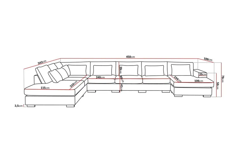 Grande Stor 7-seters U-Sofa med Divan Høyre - Mørkegrå Fløyel - Møbler - Sofaer - Fløyelssofaer