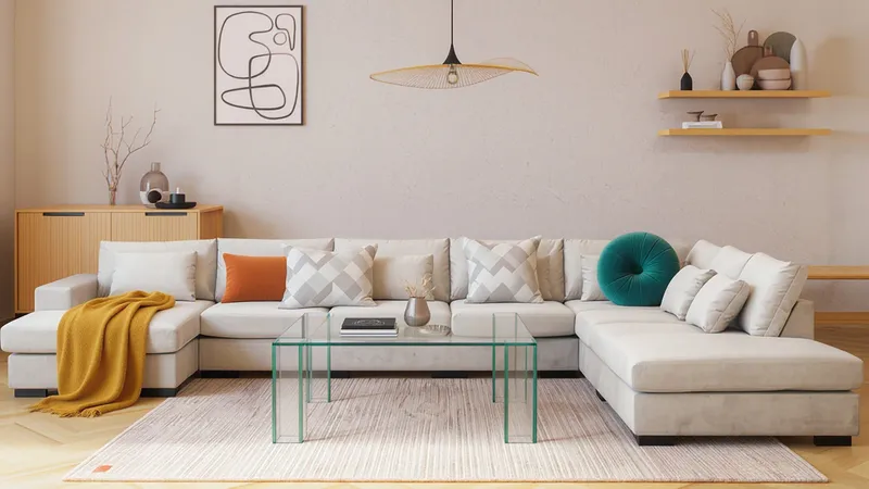 Grande Stor 7-seters U-Sofa med Divan Venstre - Beige Fløyel - Møbler - Sofaer - Fløyelssofaer